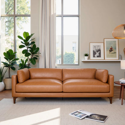 Bellrose Mid Century Modern Genuine Leather Sofa