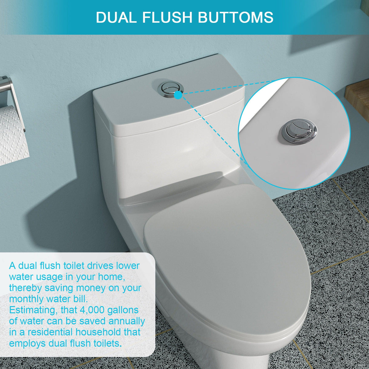 Modern Ceramic 1 Piece Toilet with Dual Flush and Soft Closing Seat - White HouseOfZazla on Tampa Home & Garden Store