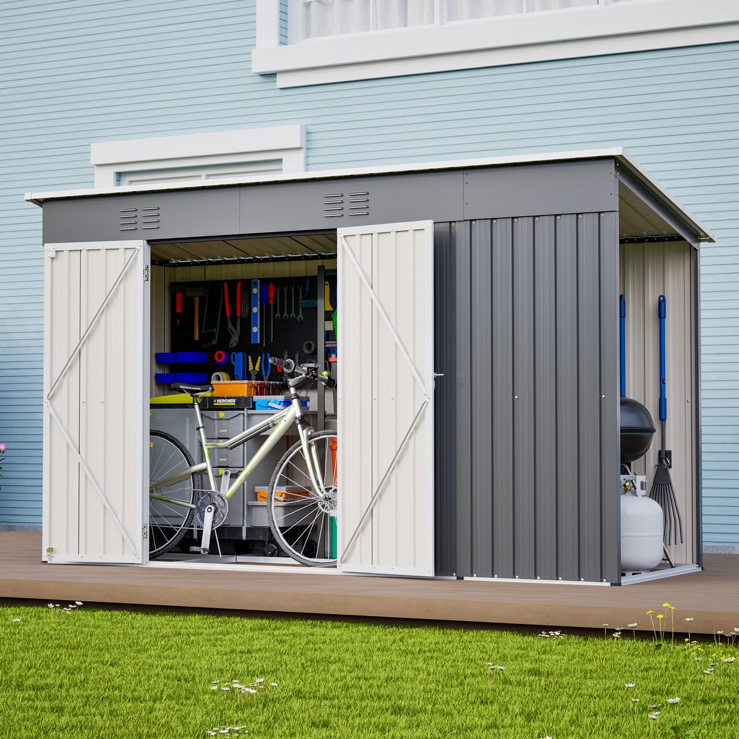 Outdoor Metal Shed with Lockable Door and Floor