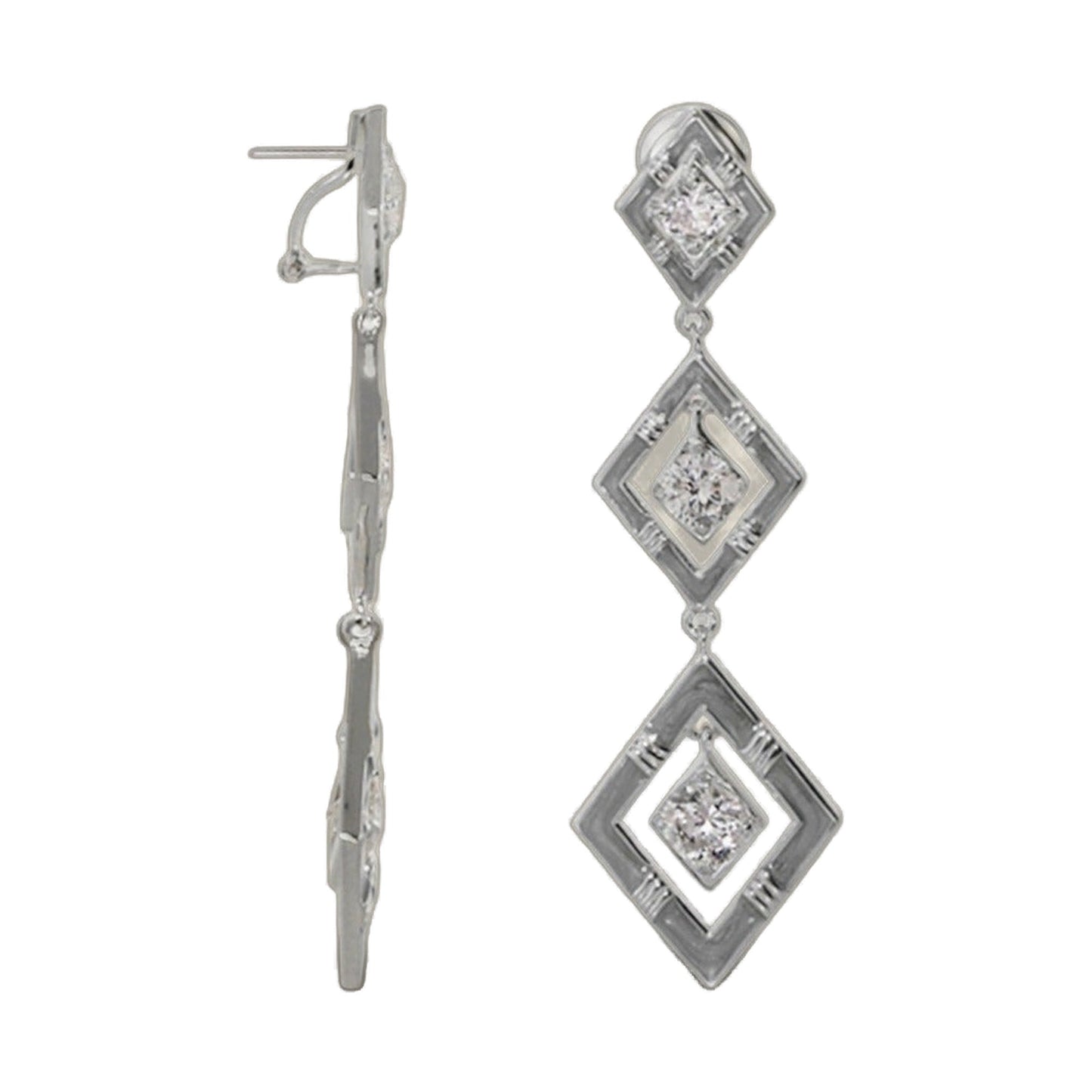 Eye for An Eye Earrings pair by Lauren G Adams, silver diamond drop with square motifs on Tampa Home & Garden Store