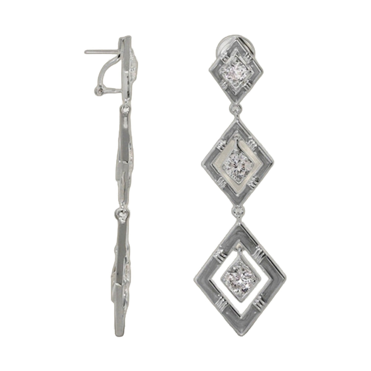 Eye for An Eye Earrings pair by Lauren G Adams, silver diamond drop with square motifs on Tampa Home & Garden Store