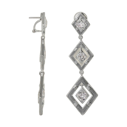 Eye for An Eye Earrings pair by Lauren G Adams, silver diamond drop with square motifs on Tampa Home & Garden Store