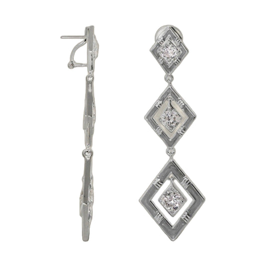 Eye for An Eye Earrings pair by Lauren G Adams, silver diamond drop with square motifs on Tampa Home & Garden Store