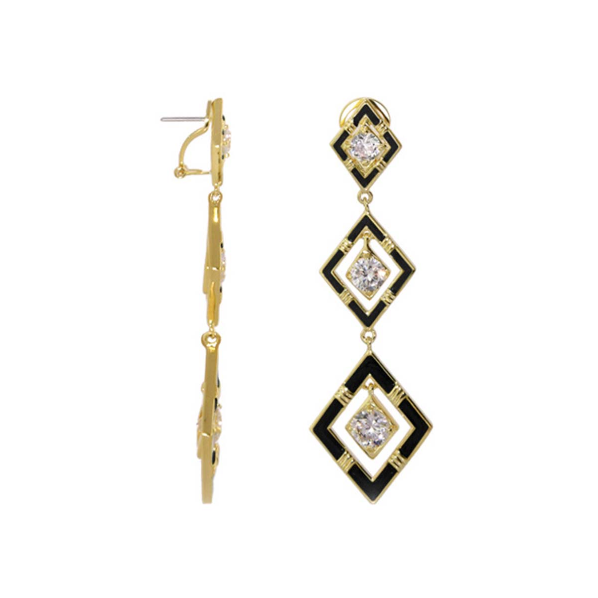 Eye for An Eye Earrings gold-tone drop with black enamel diamond frames Lauren G Adams on Tampa Home & Garden Store