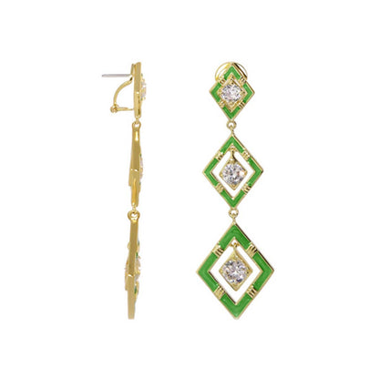 Eye for An Eye earrings by Lauren G Adams, gold-tone green enamel diamond drop earrings on Tampa Home & Garden Store