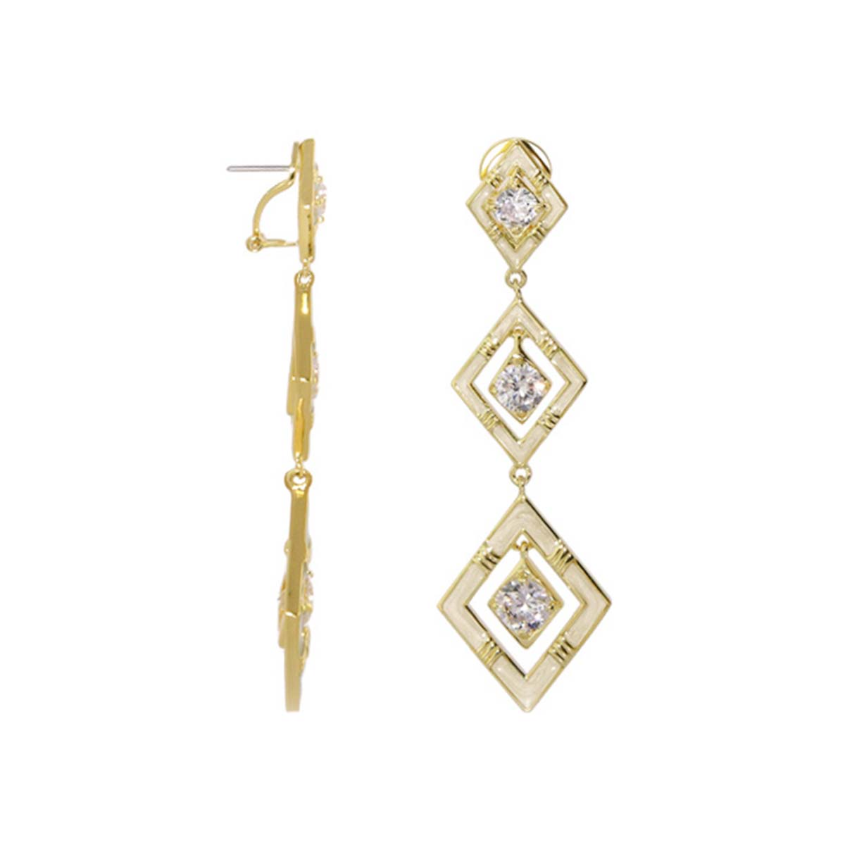 Eye for An Eye Earrings Lauren G Adams, gold-tone drop earrings with diamond-shaped frames on Tampa Home & Garden Store