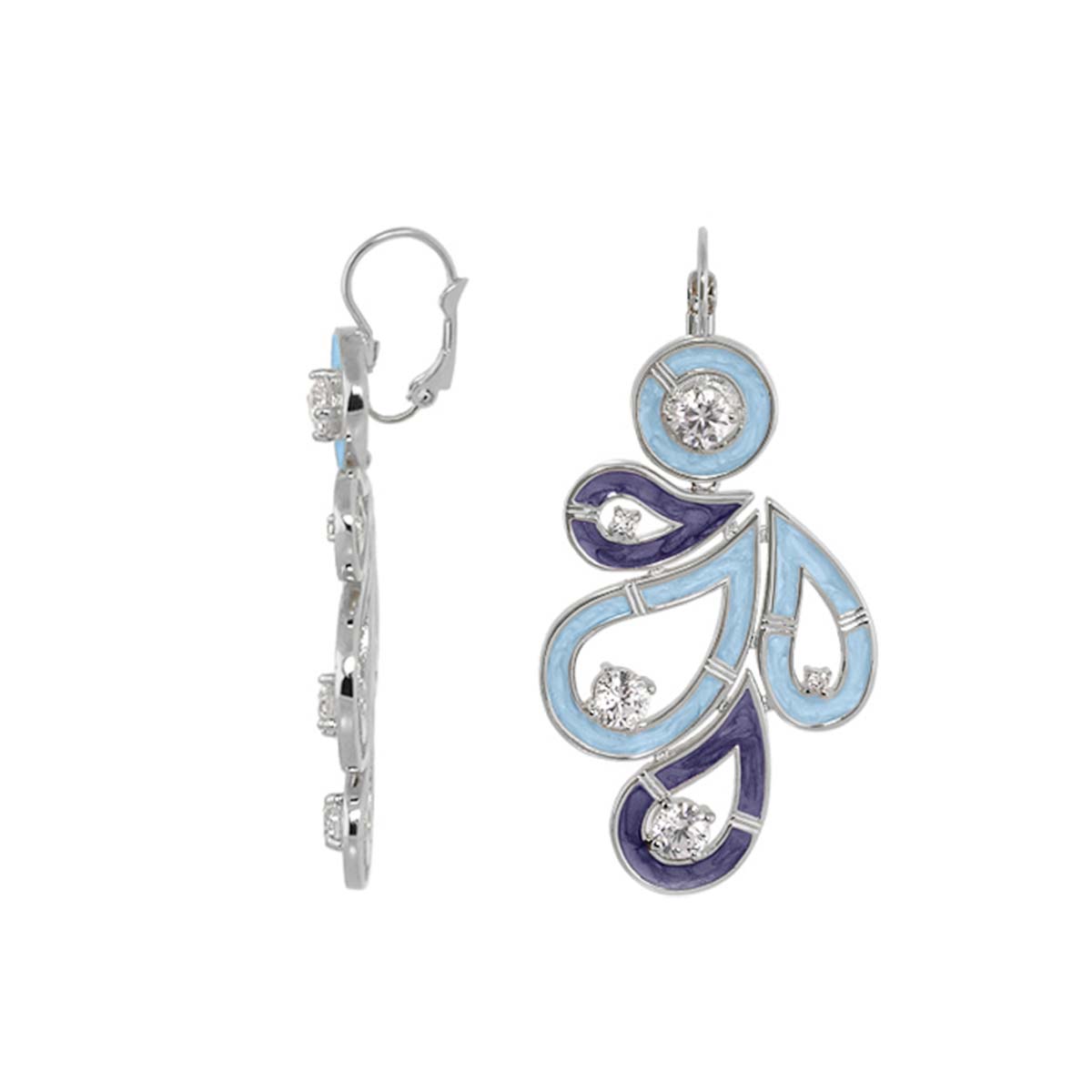 Eye for An Eye earrings by Lauren G Adams, blue purple enamel with stones, lever-back dangle on Tampa Home & Garden Store