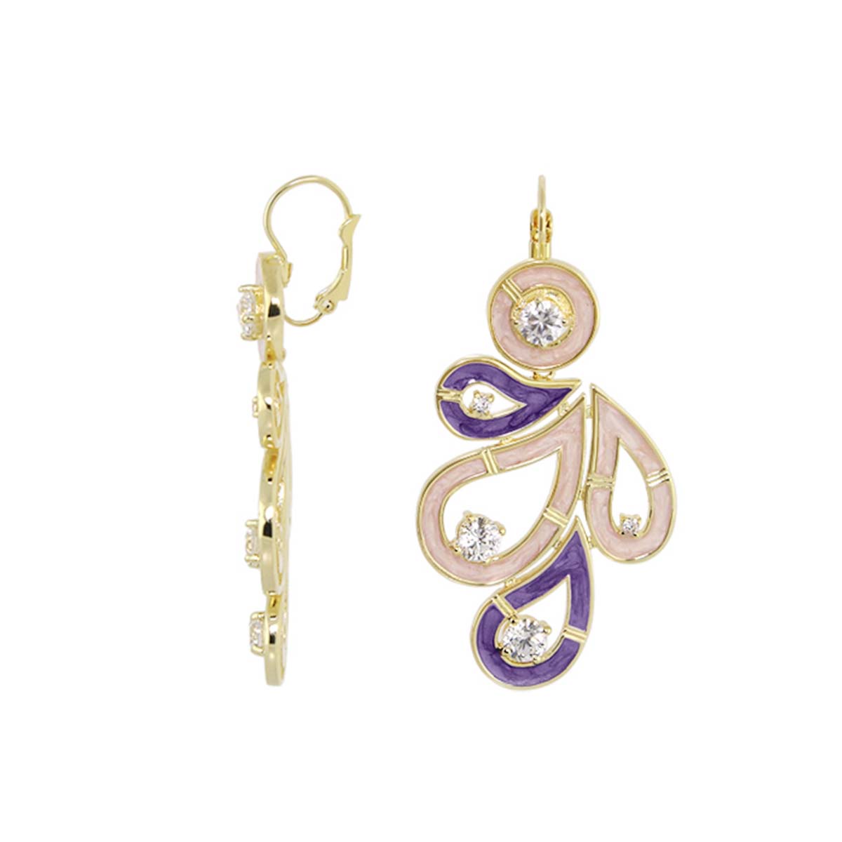 Eye for An Eye earrings by Lauren G Adams in pink and purple enamel with crystal accents on gold on Tampa Home & Garden Store