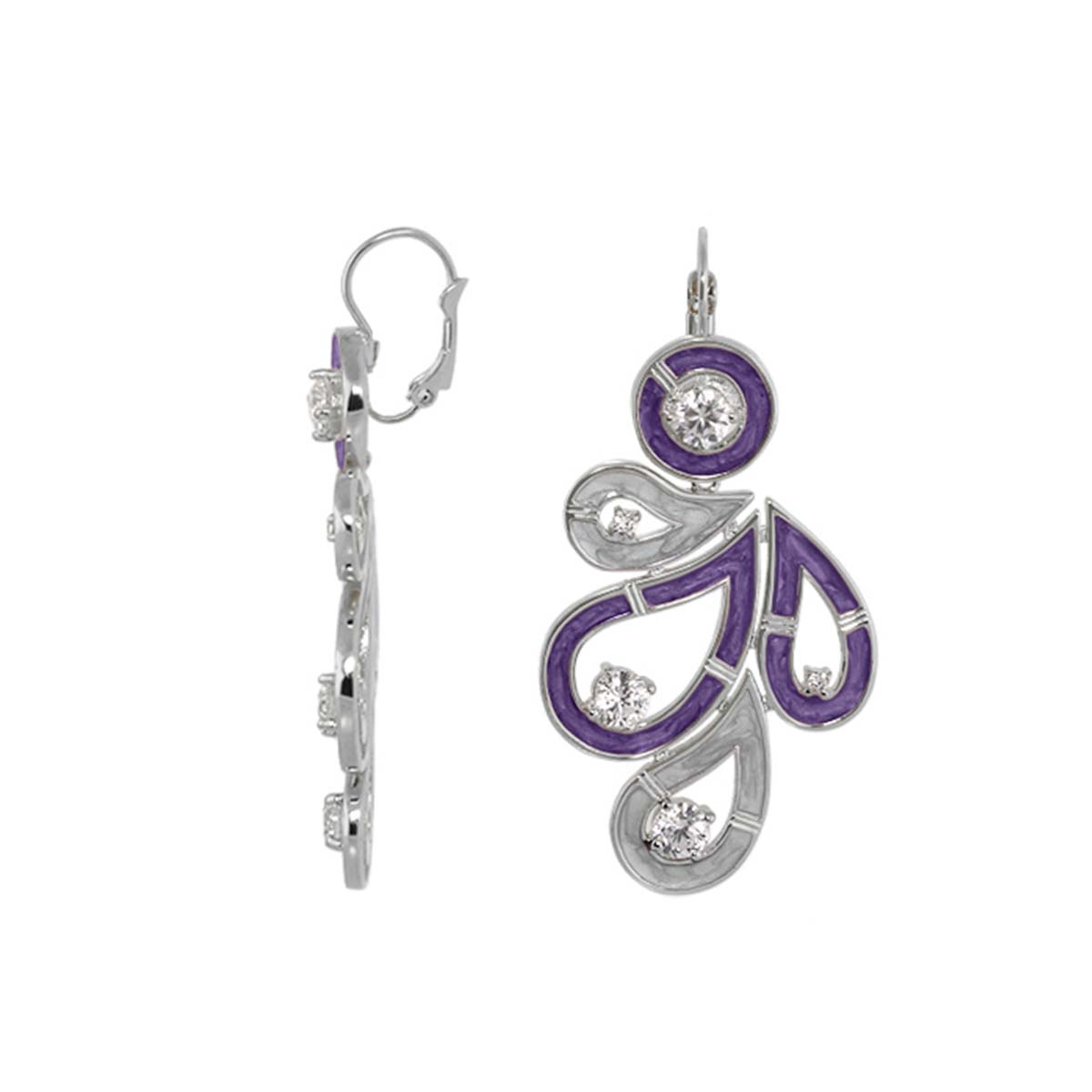 Eye for An Eye earrings by Lauren G Adams, silver drop with purple enamel and clear stones on Tampa Home & Garden Store