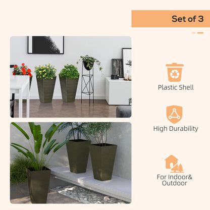 Outsunny 28in tall outdoor planters set of 3 olive-green textured pots with greenery on Tampa Home & Garden Store
