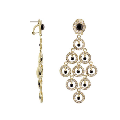 Chandelier earrings by Lauren G Adams, goldtone tiered circular pavé rings with black beads on Tampa Home & Garden Store