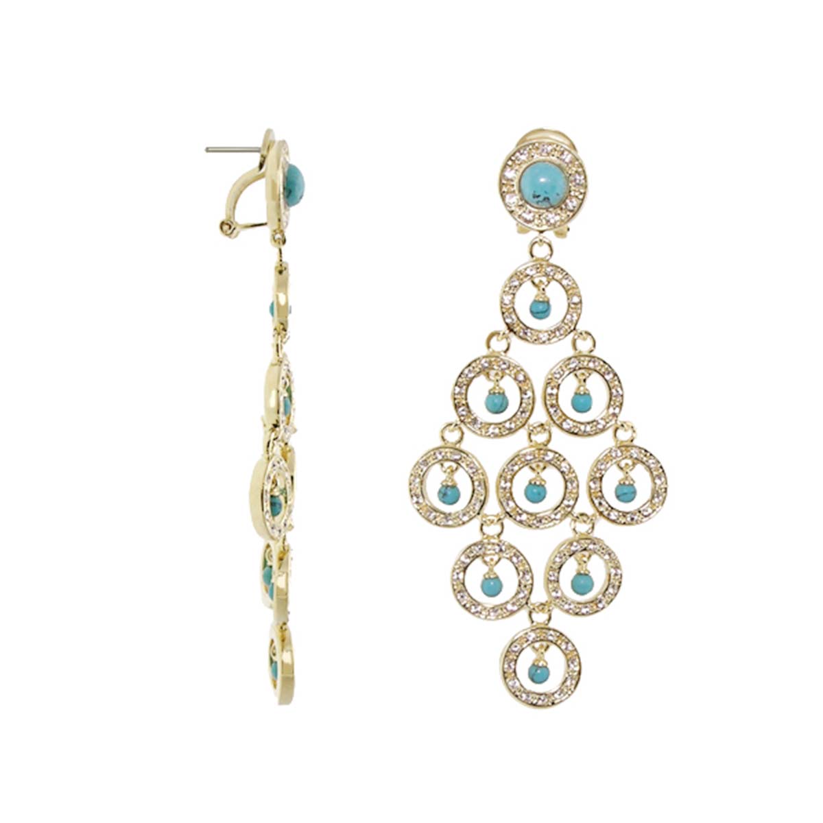Lauren G Adams chandelier earrings gold-tone with turquoise beads and crystal hoops on Tampa Home & Garden Store