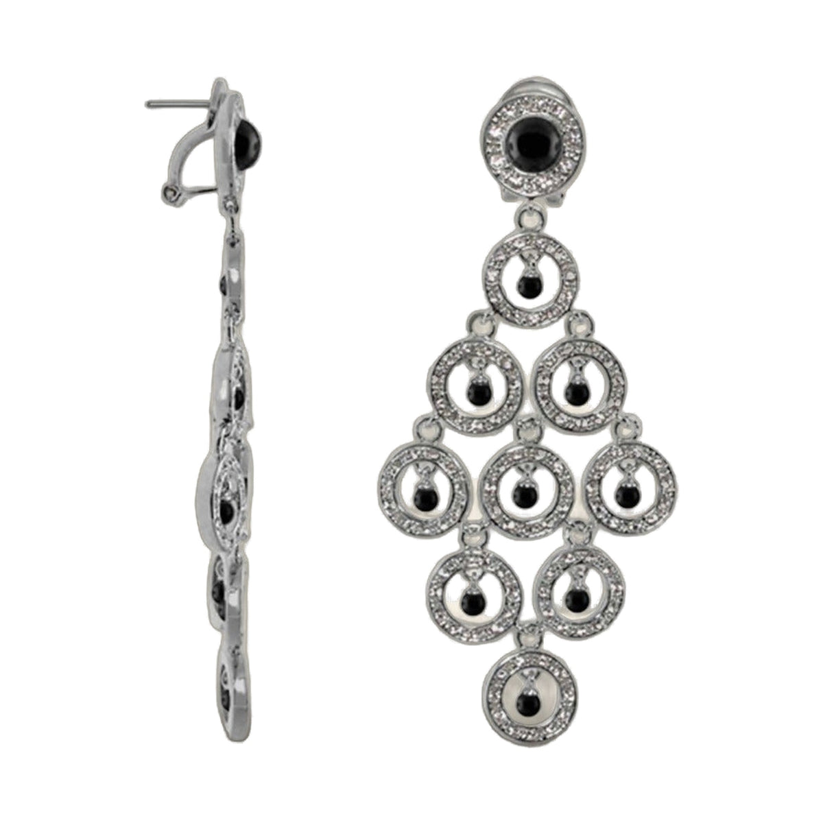 Chandelier earrings by Lauren G Adams, silver-tone with black stones and crystal hoops on Tampa Home & Garden Store