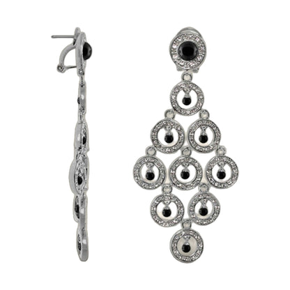 Chandelier earrings by Lauren G Adams, silver-tone with black stones and crystal hoops on Tampa Home & Garden Store