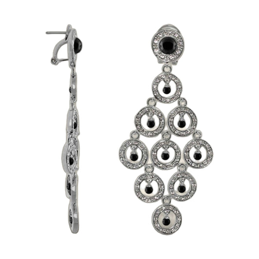 Chandelier earrings by Lauren G Adams, silver-tone with black stones and crystal hoops on Tampa Home & Garden Store