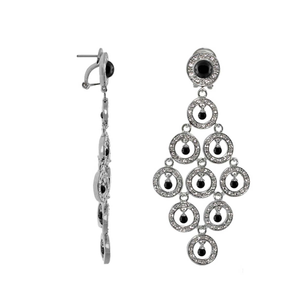 Chandelier earrings Lauren G Adams, silver-tone with black stones and pavé circles on Tampa Home & Garden Store
