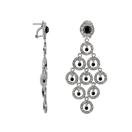 Chandelier earrings Lauren G Adams, silver-tone with black stones and pavé circles on Tampa Home & Garden Store