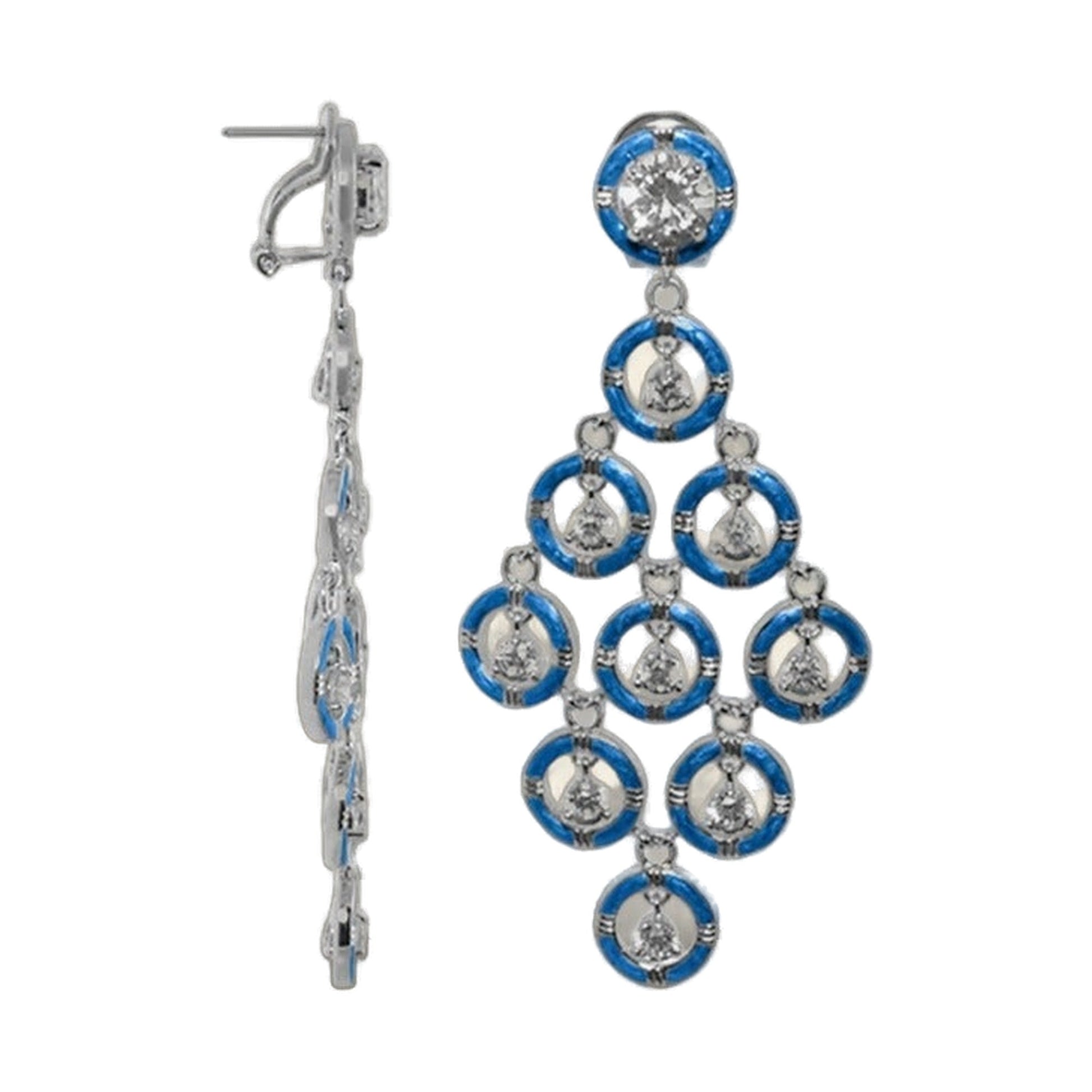 Eye for An Eye Earrings by Lauren G Adams, blue enamel circular links with crystals on Tampa Home & Garden Store
