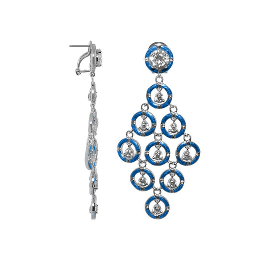 Eye for An Eye earrings, pair, blue enamel circular link chandelier with crystals, Lauren G Adams on Tampa Home & Garden Store