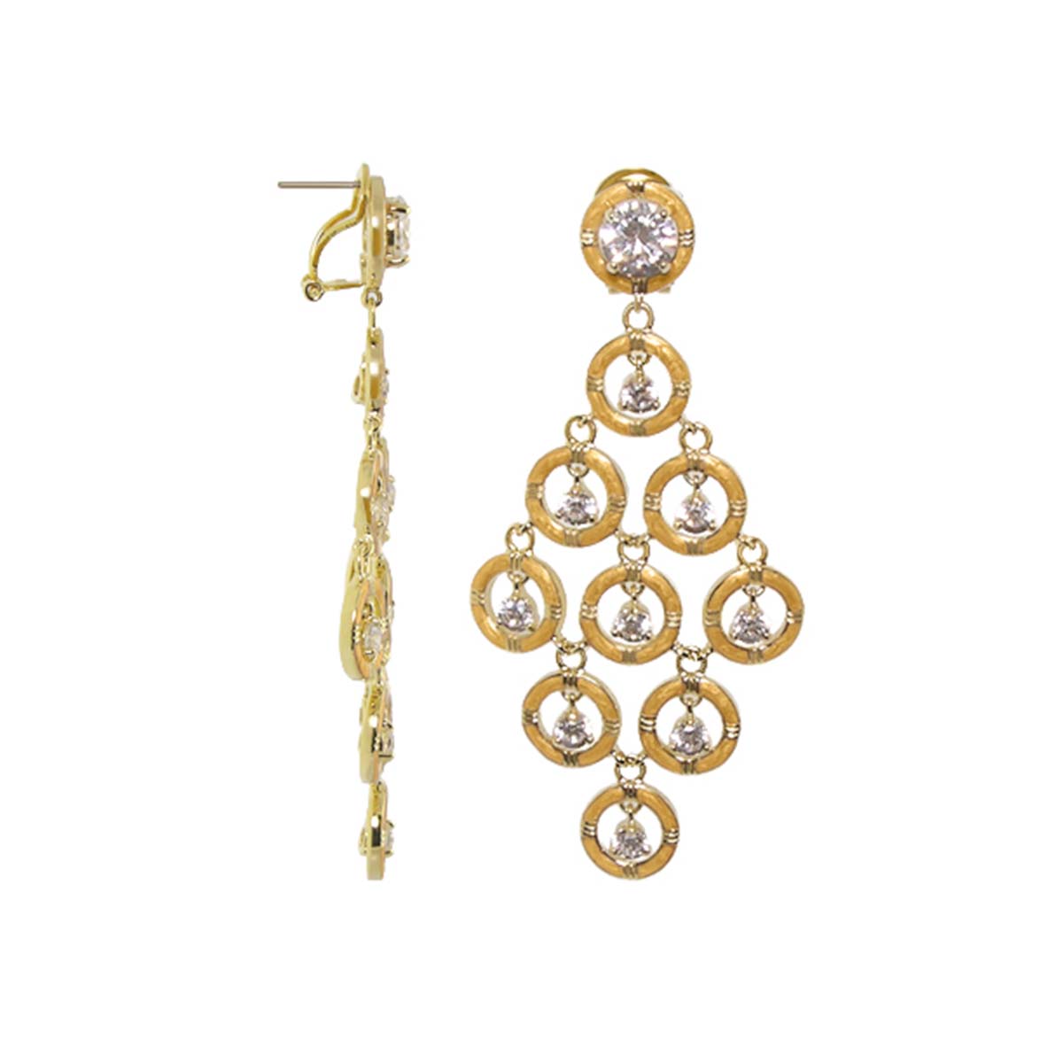 Eye for An Eye Earrings gold-tone chandelier with circular hoops and clear crystals on Tampa Home & Garden Store