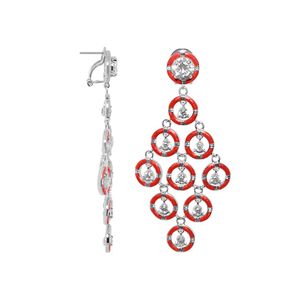 Eye for An Eye Earrings by Lauren G Adams, red enamel circle drop earrings with crystals on Tampa Home & Garden Store