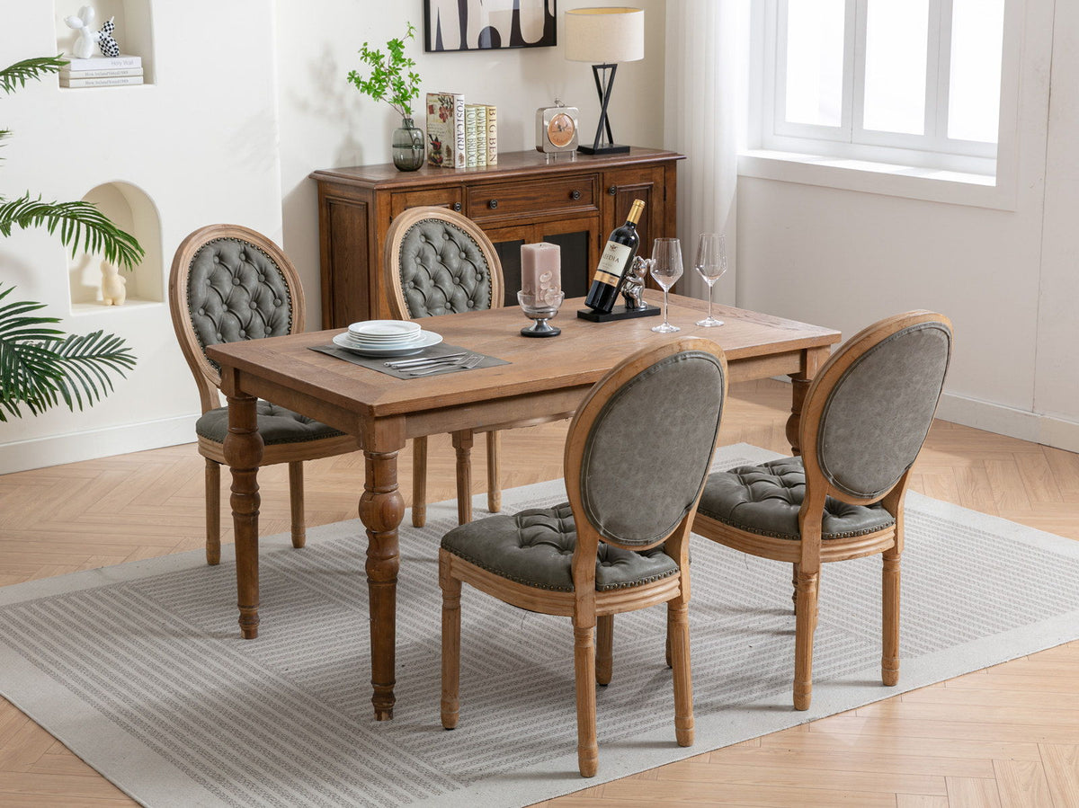 Set of 4 French Style Solid Wood Dining Chairs with nailhead trim and gray tufted seats on Tampa Home & Garden Store