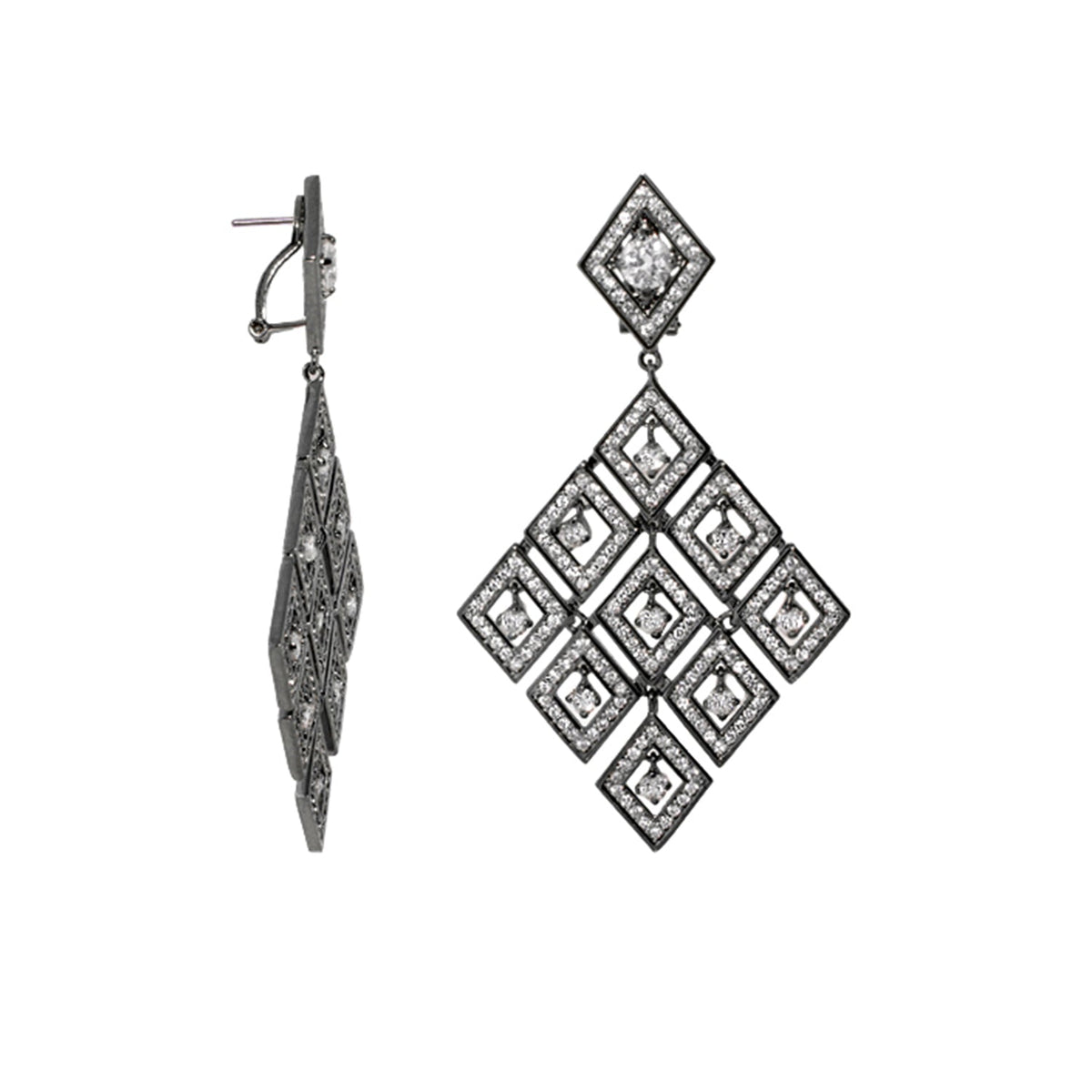 Shimmer and Glimmer Earrings by Lauren G Adams, silver-tone chandelier drop with diamond frames on Tampa Home & Garden Store