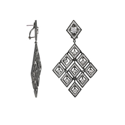 Shimmer and Glimmer Earrings by Lauren G Adams, silver-tone chandelier drop with diamond frames on Tampa Home & Garden Store