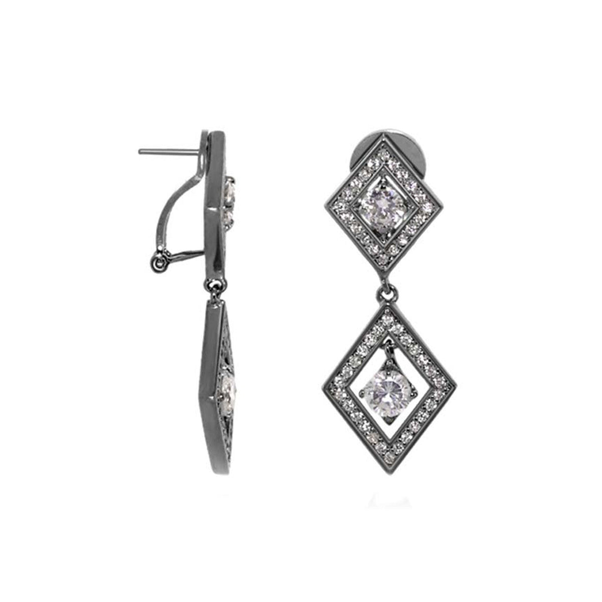 Shimmer and Glimmer Earrings chandelier diamond-studded with double square frames on Tampa Home & Garden Store