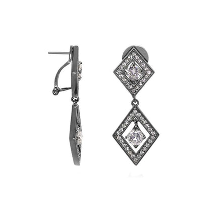 Shimmer and Glimmer Earrings chandelier diamond-studded with double square frames on Tampa Home & Garden Store