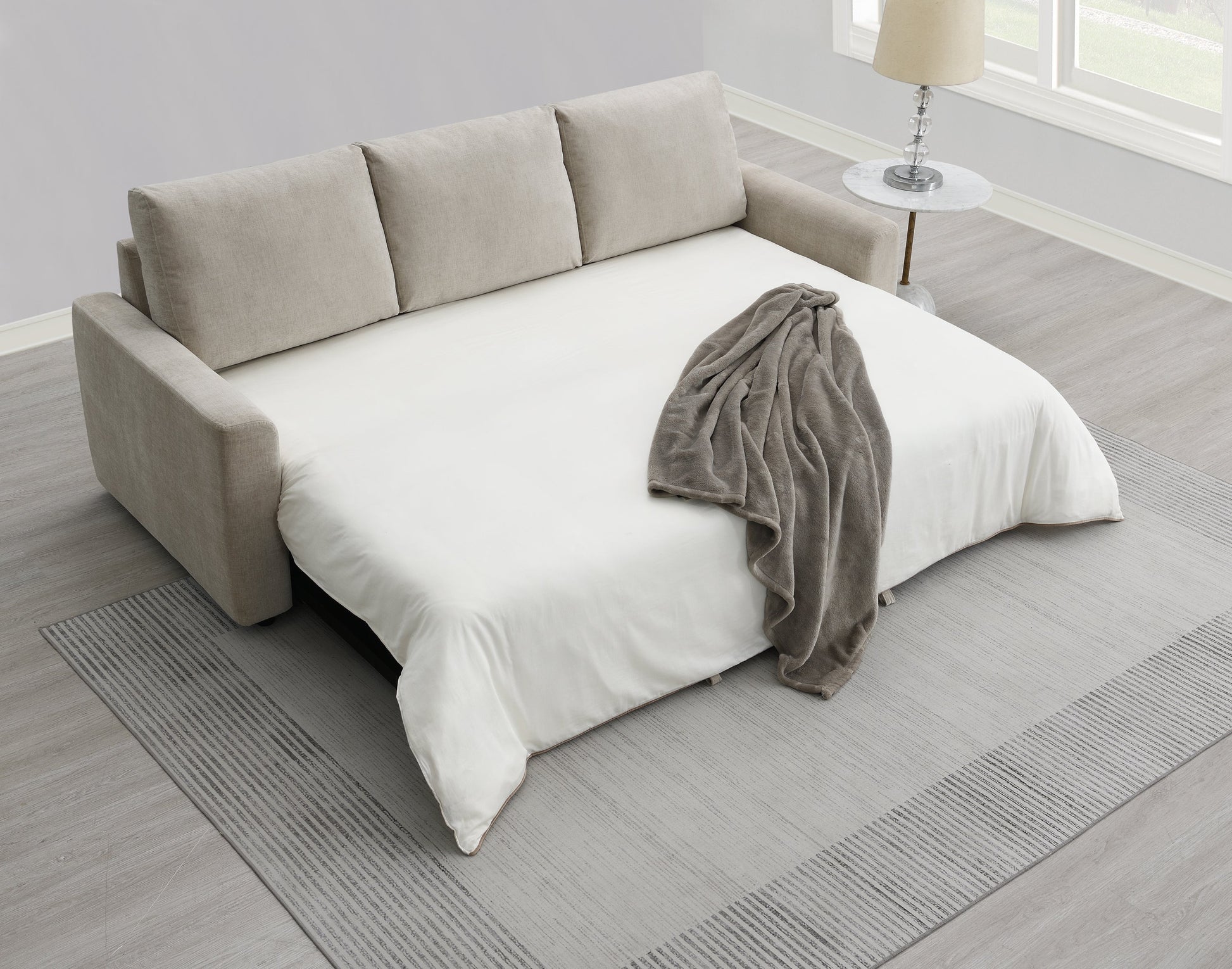 Leira Beige Linen Pull Out Sleeper, beige linen sleeper sectional by HouseOfZazla on Tampa Home & Garden Store