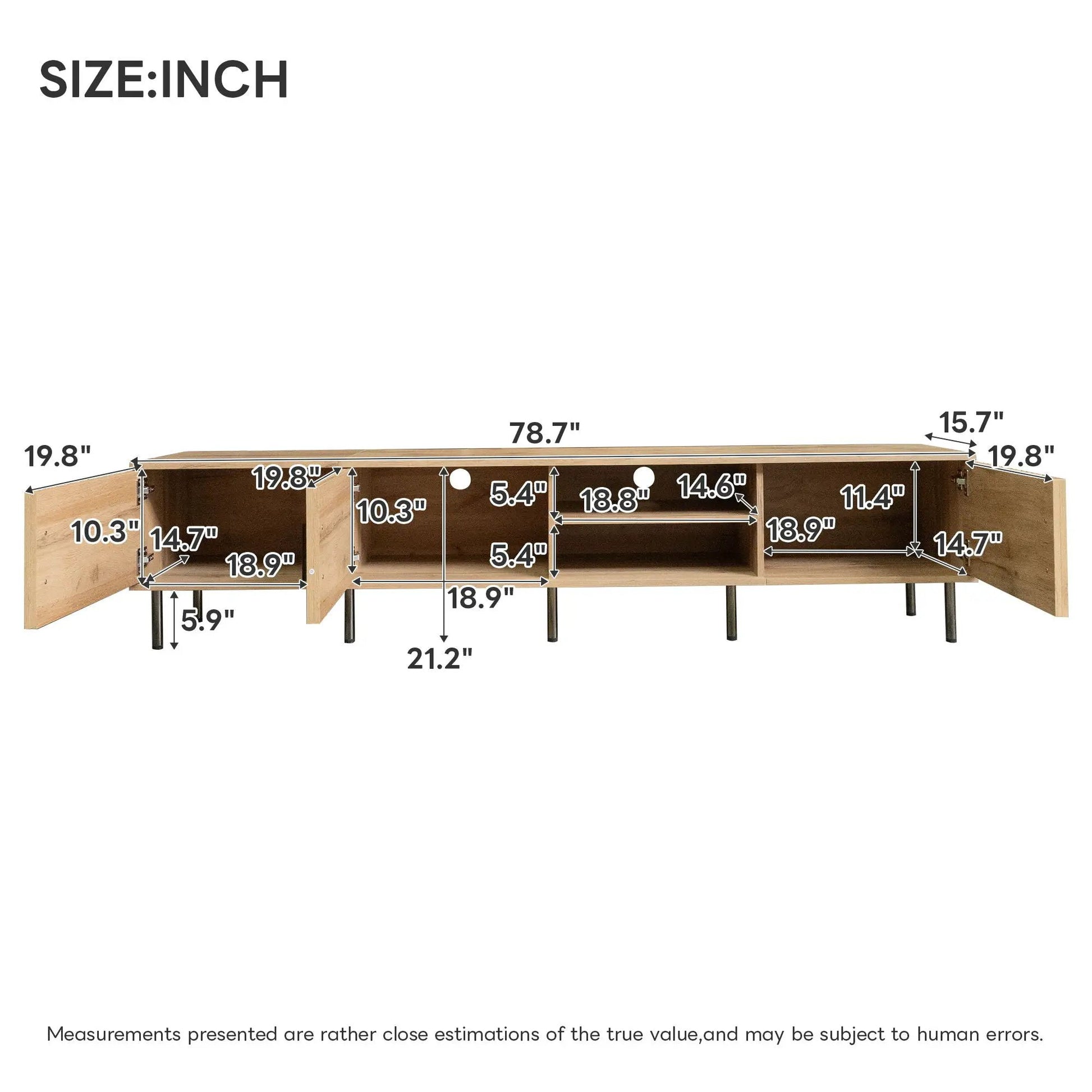 78in TV Stand for TVs up to 85in, natural wood with open shelves and cabinet storage on Tampa Home & Garden Store