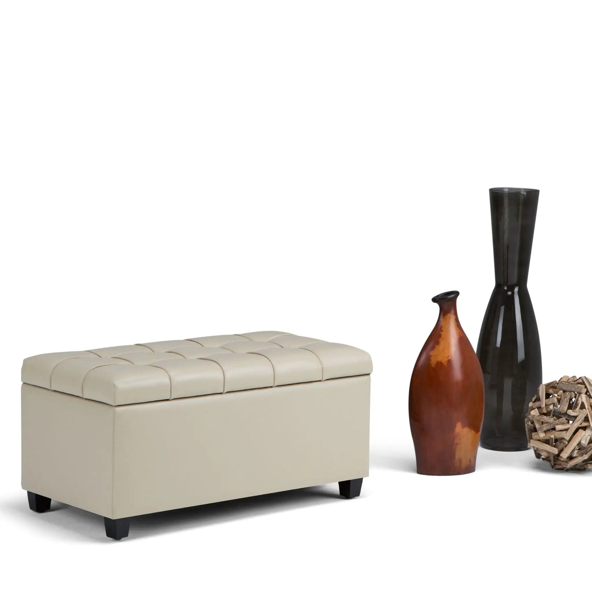 Sienna Upholstered Storage Ottoman Bench in cream leatherette by Unique Piece Furniture on Tampa Home & Garden Store