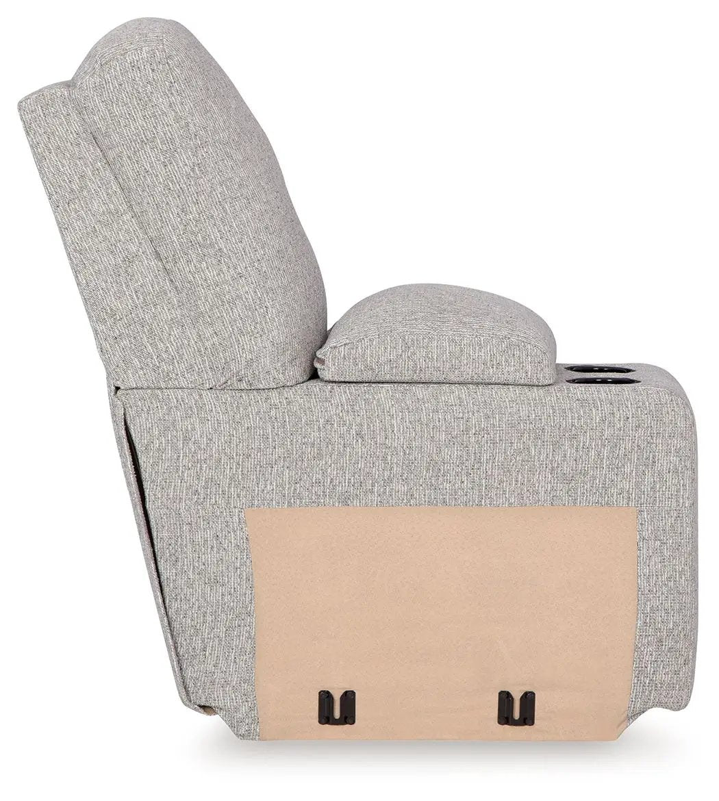 Acklen Place reclining sectional by Unique Piece Furniture in gray fabric with cupholders on Tampa Home & Garden Store