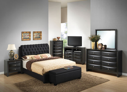 Tufted Upholstered Bed in black with beige bedding; includes two nightstands HouseOfZazla on Tampa Home & Garden Store