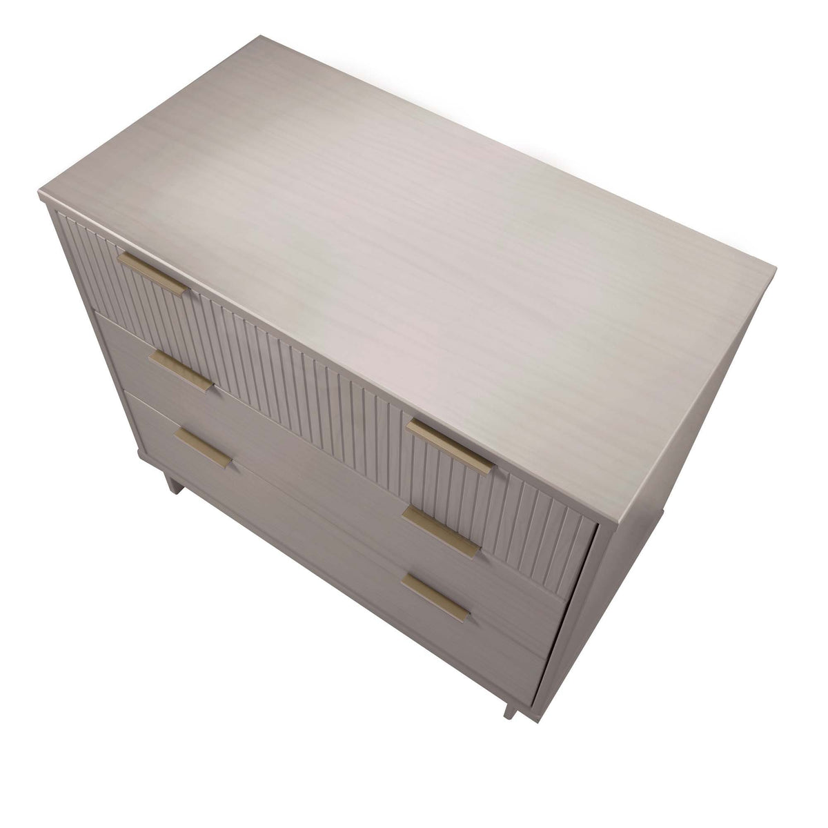 Solid Wood 3-Drawer Dresser with Ribbed Fronts in light gray finish and brass handles on Tampa Home & Garden Store