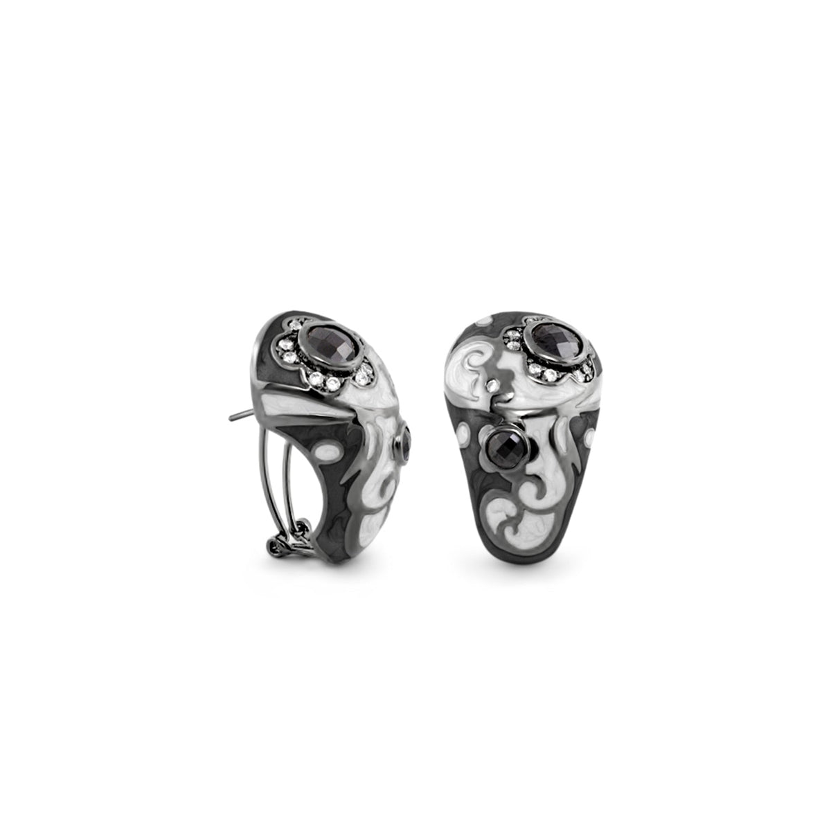 Daisy Swirl Earrings, clip-on, black-white marbled enamel with crystals, Lauren G Adams on Tampa Home & Garden Store