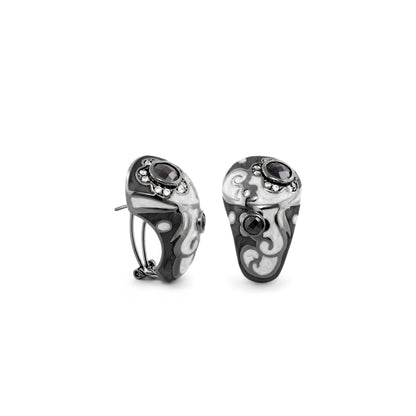 Daisy Swirl Earrings, clip-on, black-white marbled enamel with crystals, Lauren G Adams on Tampa Home & Garden Store