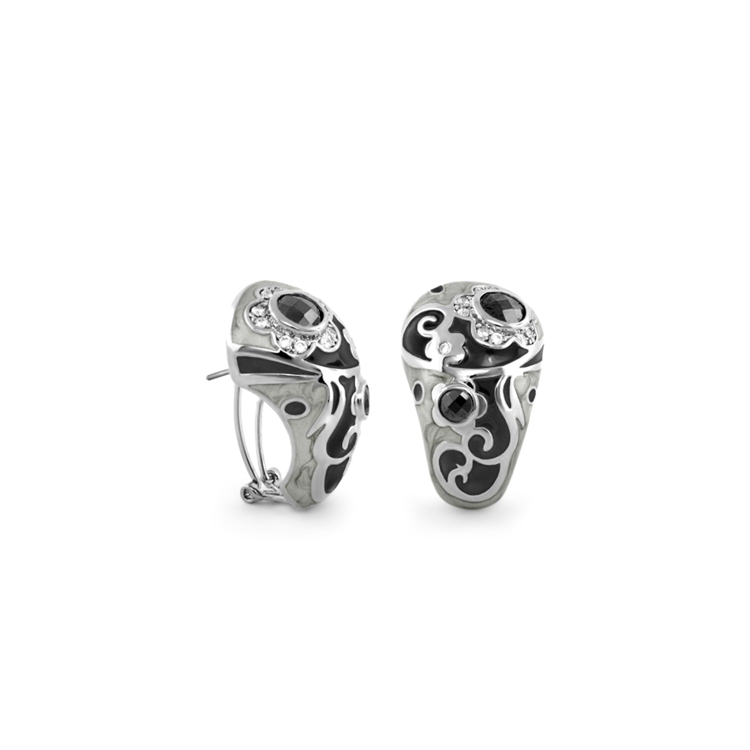 Daisy Swirl Clip Earrings silver-tone black enamel with crystals Lauren G Adams on Tampa Home & Garden Store