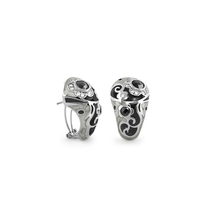 Daisy Swirl Clip Earrings silver-tone black enamel with crystals Lauren G Adams on Tampa Home & Garden Store
