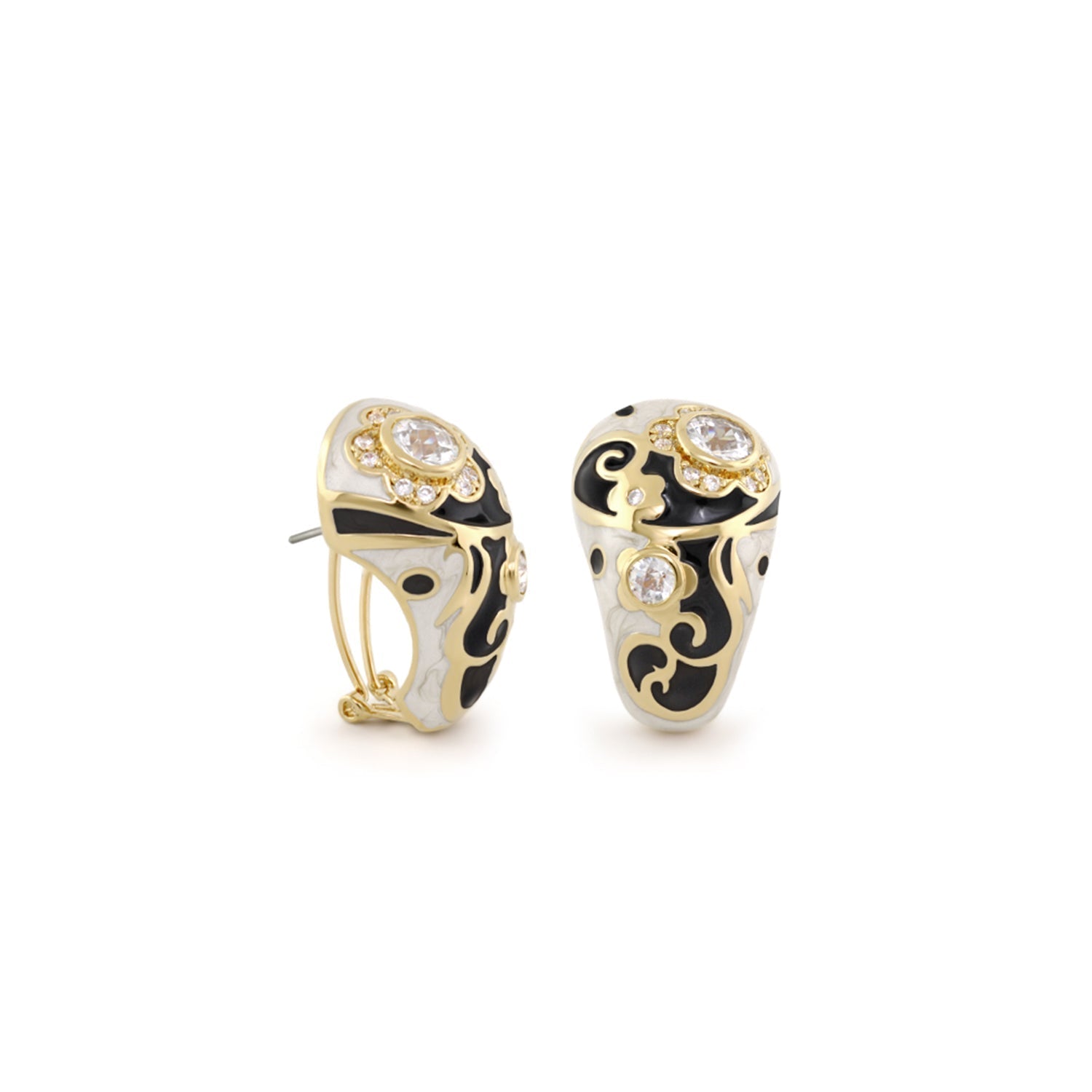 Daisy Swirl Earrings Hand-Poured Clip gold-tone black enamel with crystals Lauren G Adams on Tampa Home & Garden Store