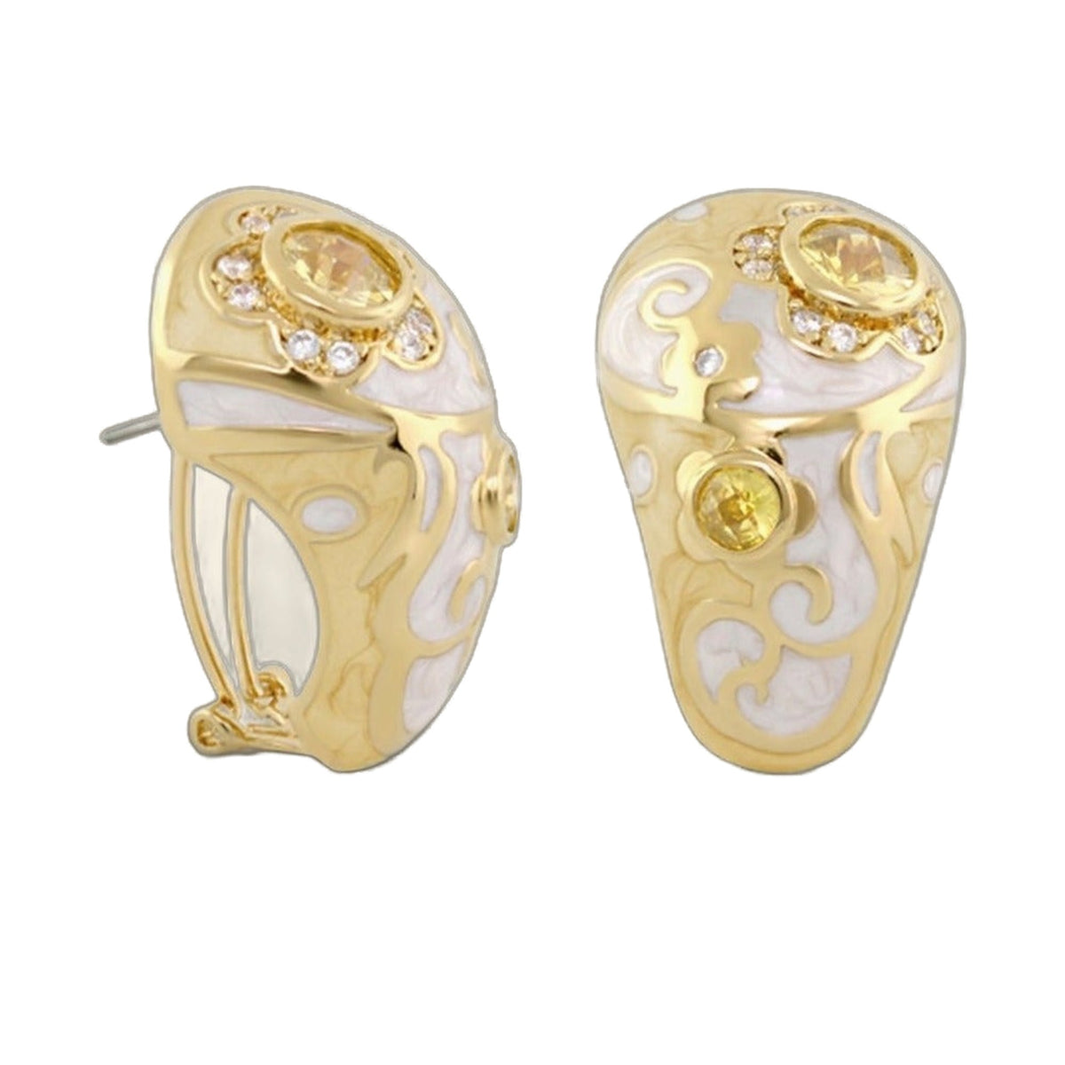 Daisy Swirl Clip Earrings by Lauren G Adams, gold-tone with crystals, pair on Tampa Home & Garden Store
