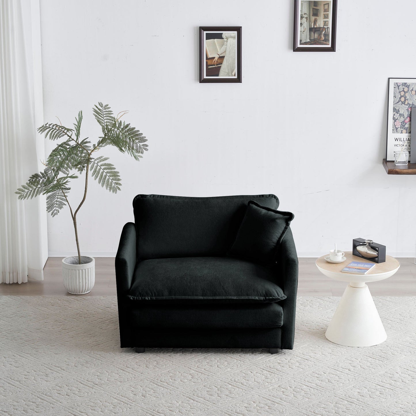 Comfy Deep Single Seat Sofa Upholstered Reading Armchair in black fabric, modern accent chair on Tampa Home & Garden Store