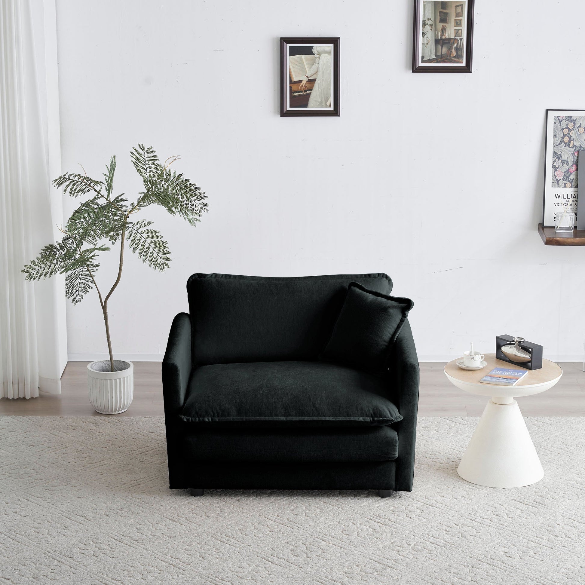 Comfy Deep Single Seat Sofa Upholstered Reading Armchair in black fabric, modern accent chair on Tampa Home & Garden Store