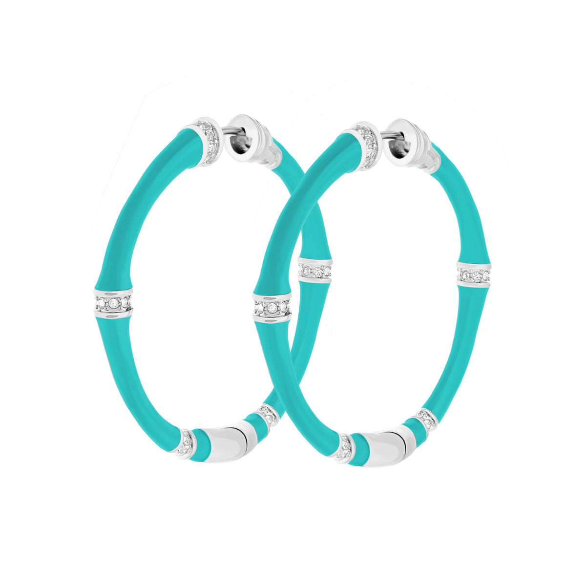 Bamboo Hoop Earrings turquoise with silver caps and rhinestones set of 4 by Lauren G Adams on Tampa Home & Garden Store