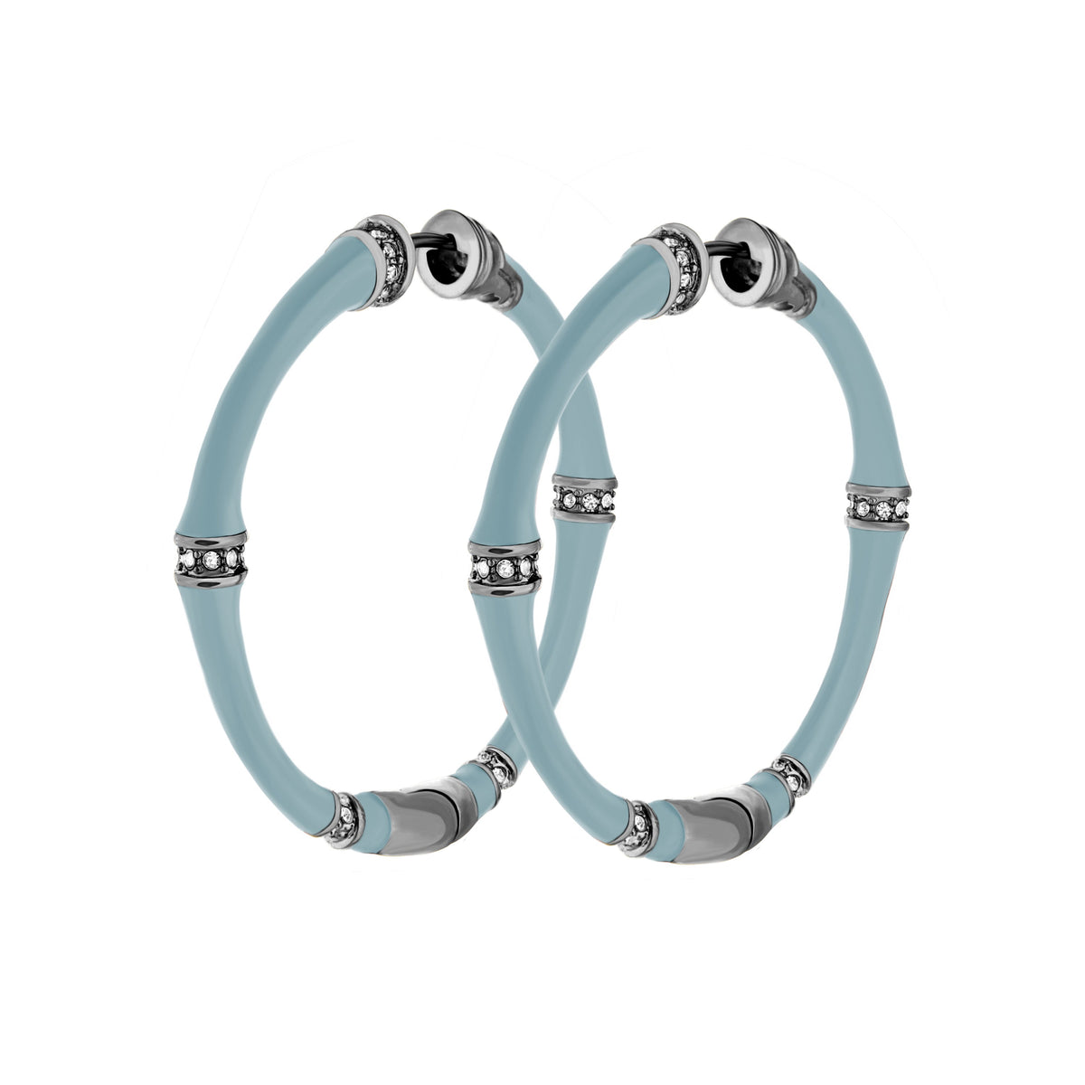 Bamboo Hoop Earrings by Lauren G Adams in pale blue with crystal-studded silver accents on Tampa Home & Garden Store