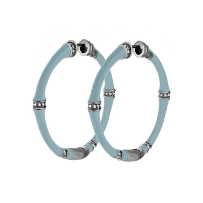 Bamboo Hoop Earrings by Lauren G Adams in pale blue with crystal-studded silver accents on Tampa Home & Garden Store