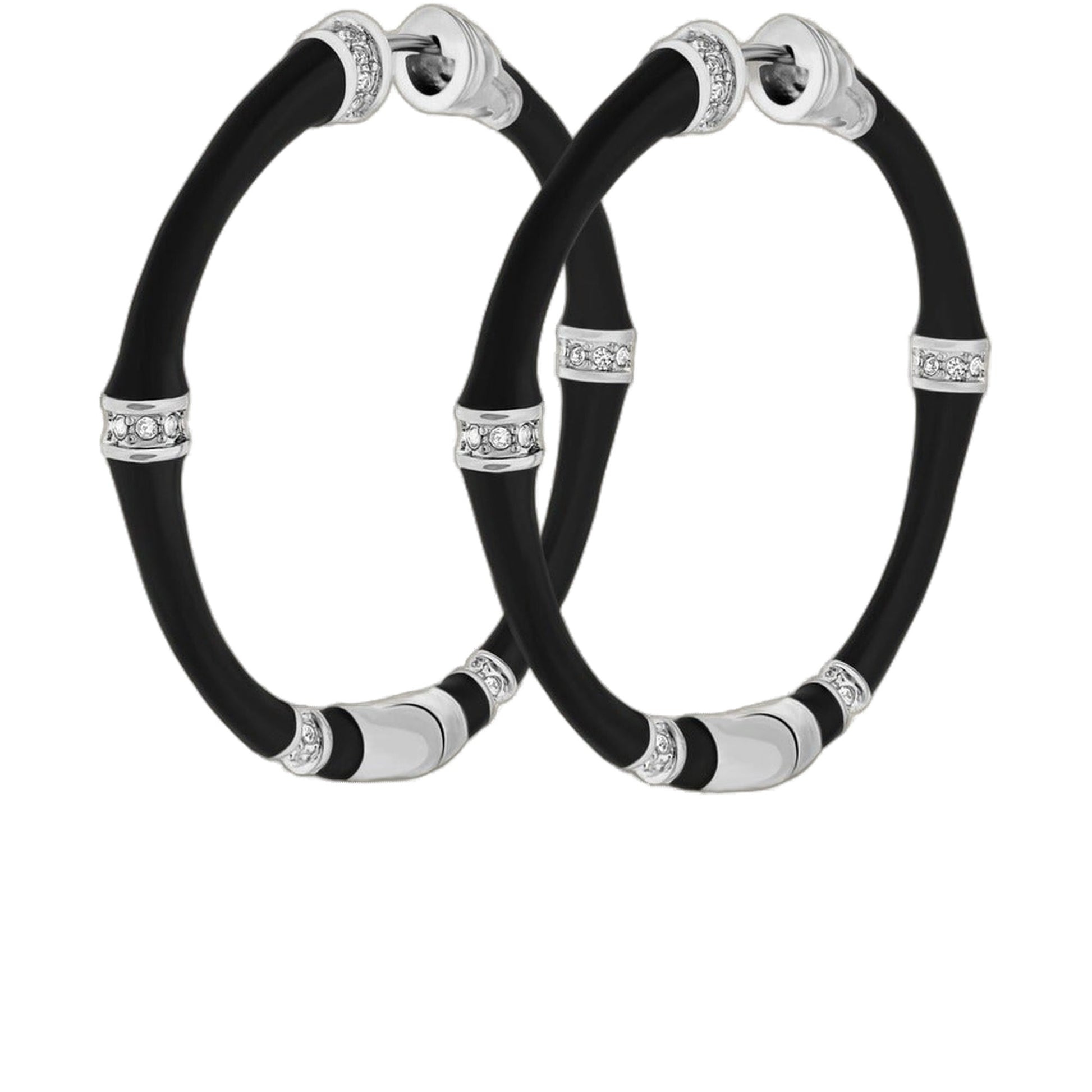 Bamboo Hoop Earrings by Lauren G Adams: black silicone hoops with silver crystal caps on Tampa Home & Garden Store