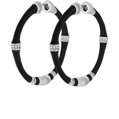Bamboo Hoop Earrings by Lauren G Adams: black silicone hoops with silver crystal caps on Tampa Home & Garden Store