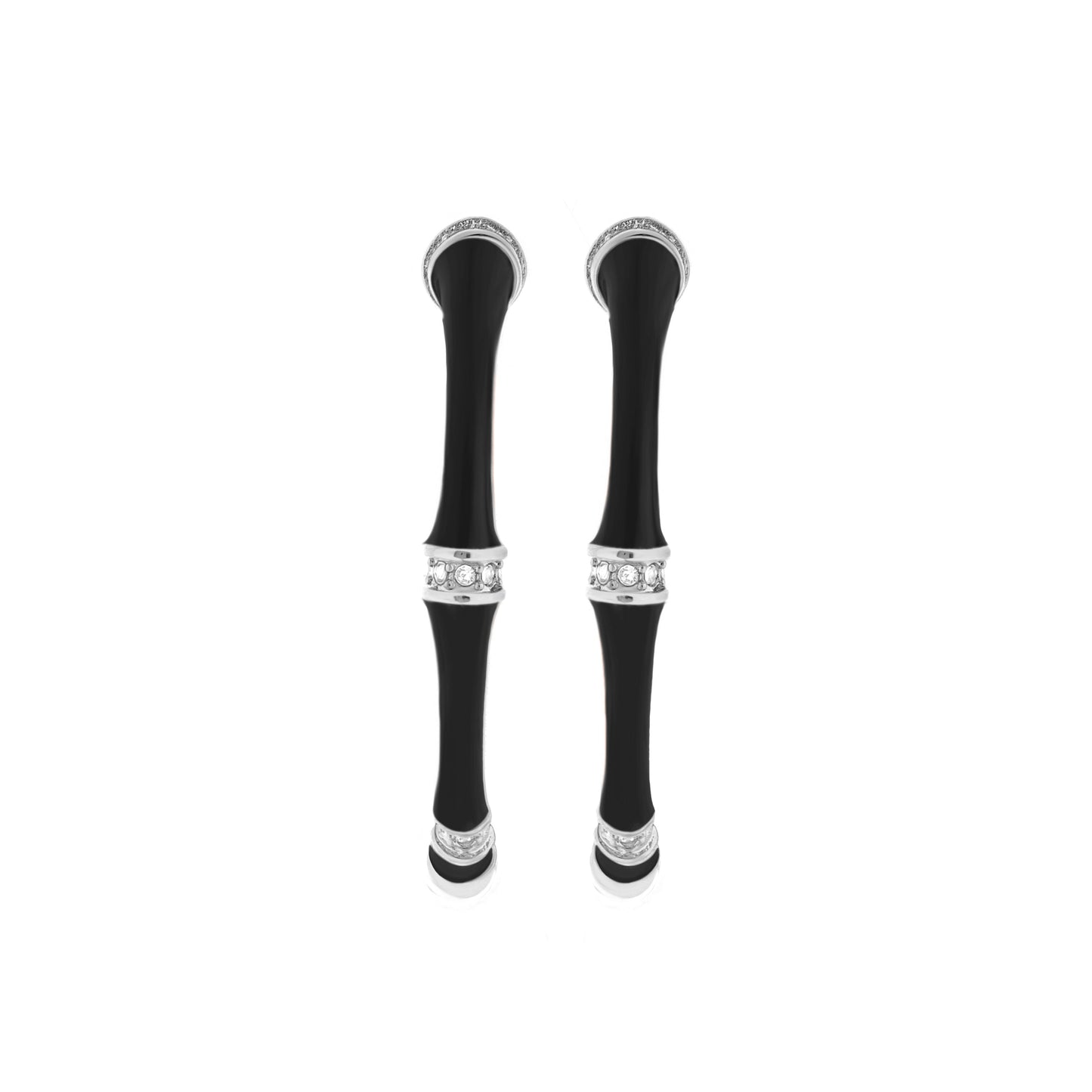 Bamboo Hoop Earrings by Lauren G Adams, silver-tone hoops with crystal surrounds, set of 2 on Tampa Home & Garden Store